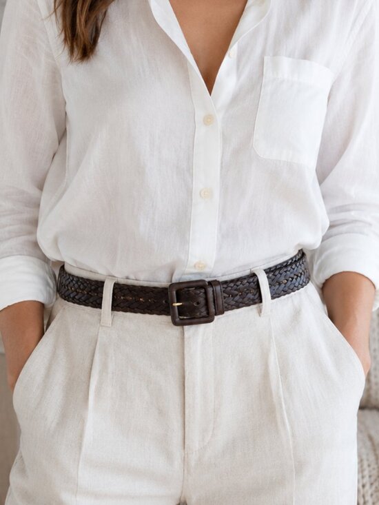 Ann Taylor Accessories - Ann Taylor Brown Braided Leather Belt Women's Square Buckle Size M Woven VTG